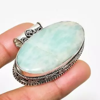 Ювелирный кулон ручной работы с амазонитом и серебром 925 пробы, 1,32 дюйма 1.32 синий