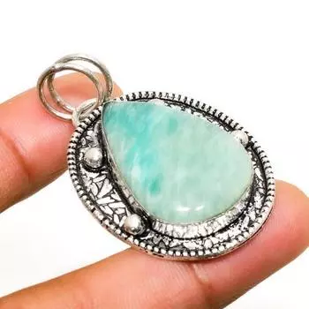 Ювелирный кулон ручной работы с амазонитом и серебром 925 пробы, 1,89 дюйма 1.89 синий