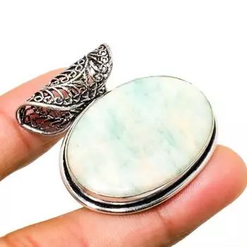 Ювелирный кулон ручной работы с амазонитом и серебром 925 пробы, 1,32 дюйма 1.32 синий