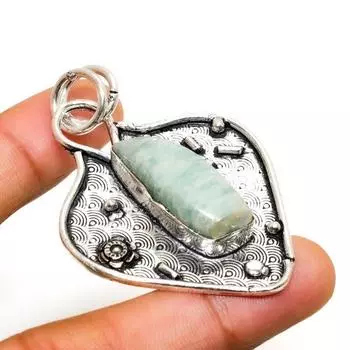 Ювелирный кулон ручной работы с амазонитом и серебром 925 пробы 2,27 дюйма 2.27 синий