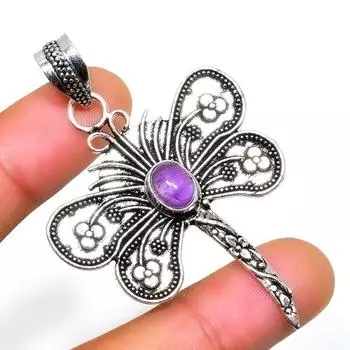 Ювелирный кулон ручной работы с аметистом 925 пробы, посеребренный, 2,27 дюйма 2.27 фиолетовый