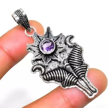 Ювелирный кулон ручной работы с аметистом 925 пробы, посеребренный, 2,27 дюйма 2.27 фиолетовый
