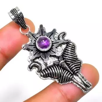 Ювелирный кулон ручной работы с аметистом 925 пробы, посеребренный, 2,27 дюйма 2.27 фиолетовый