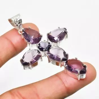 Ювелирный кулон ручной работы с аметистом и серебром 925 пробы 2,46 дюйма 2.46 фиолетовый
