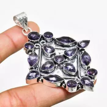 Ювелирный кулон ручной работы с аметистом и серебром 925 пробы 2,84 дюйма 2.84 фиолетовый
