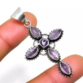 Ювелирный кулон ручной работы с аметистом и драгоценным камнем 925 пробы, посеребренный, 2,46 дюйма 2.46 фиолетовый