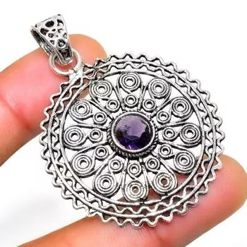 Ювелирный кулон ручной работы с аметистом и драгоценным камнем 925 пробы, посеребренный, 1,89 дюйма 1.89 фиолетовый