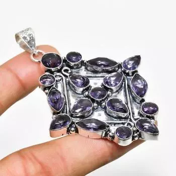 Ювелирный кулон ручной работы с аметистом и серебром 925 пробы 2,84 дюйма 2.84 фиолетовый