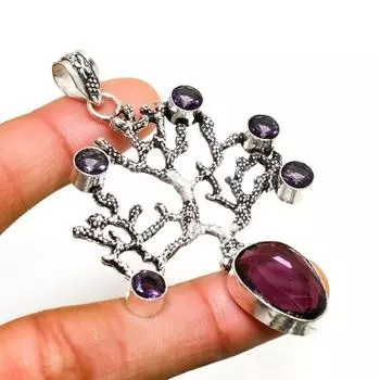 Ювелирный кулон ручной работы с аметистом и серебром 925 пробы 2,65 дюйма 2.65 фиолетовый