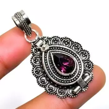 Ювелирный кулон ручной работы с аметистом и драгоценным камнем 925 пробы, посеребренный, 1,70 дюйма 1.70 фиолетовый