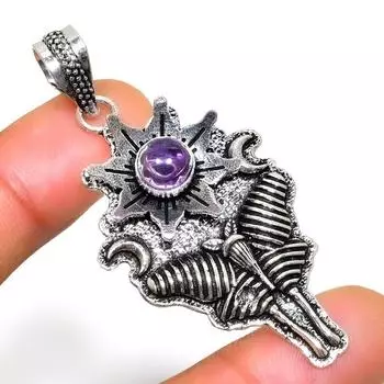 Ювелирный кулон ручной работы с аметистом и драгоценным камнем 925 пробы, посеребренный, 2,08 дюйма 2.08 фиолетовый