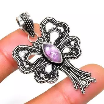 Ювелирный кулон ручной работы с аметистом и драгоценным камнем 925 пробы, посеребренный, 1,70 дюйма 1.70 фиолетовый