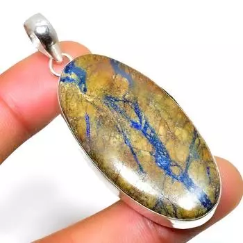 Ювелирный кулон ручной работы с азуритом 925 пробы, посеребренный, 2,27 дюйма 2.27 синий