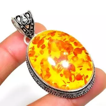 Ювелирный кулон ручной работы с балтийским янтарем 925 пробы, посеребренный, 2,08 дюйма 2.08 оранжевый