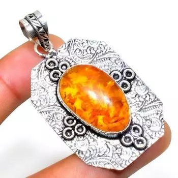 Ювелирный кулон ручной работы с Балтийским янтарем 925 пробы, посеребренный, 2,27 дюйма 2.27 оранжевый