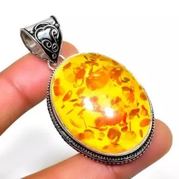 Ювелирный кулон ручной работы с балтийским янтарем 925 пробы, посеребренный, 2,08 дюйма 2.08 оранжевый
