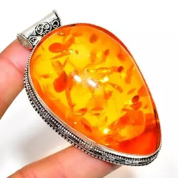 Ювелирный кулон ручной работы с Балтийским янтарем 925 пробы, посеребренный, 2,46 дюйма 2.46 оранжевый