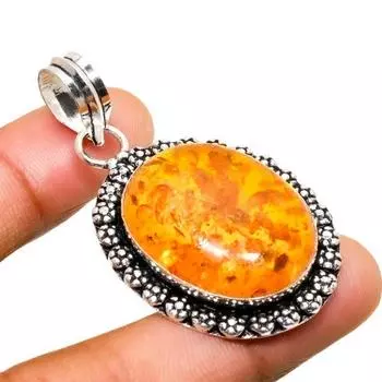 Ювелирный кулон ручной работы с Балтийским янтарем, посеребренный 925 пробы, 2,08 дюйма 2.08 оранжевый