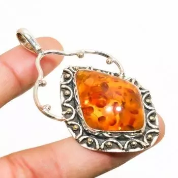 Ювелирный кулон ручной работы с Балтийским янтарем, посеребренный 925 пробы, 2,46 дюйма 2.46 оранжевый