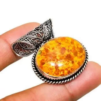 Ювелирный кулон ручной работы с Балтийским янтарем, посеребренный 925 пробы, 1,32 дюйма 1.32 оранжевый