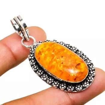 Ювелирный кулон ручной работы с Балтийским янтарем, посеребренный 925 пробы, 2,08 дюйма 2.08 оранжевый