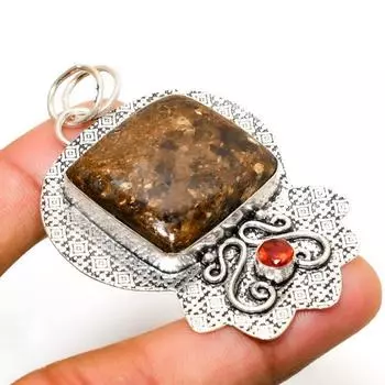 Ювелирный кулон ручной работы с бронзитом и гранатом, посеребренный 925 пробы, 2,46 дюйма 2.46 коричневый