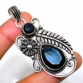 Ювелирный кулон ручной работы с черной шпинелью 925 пробы, посеребренный, 2,34 дюйма 2.34 чёрный