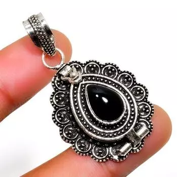 Ювелирный кулон ручной работы с черным ониксом 925 пробы, посеребренный, 1,70 дюйма 1.70 чёрный