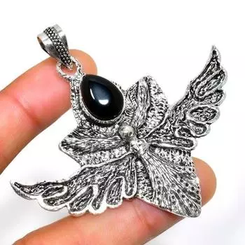 Ювелирный кулон ручной работы с черным ониксом 925 пробы, посеребренный, 2,46 дюйма 2.46 чёрный