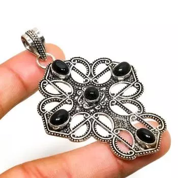 Ювелирный кулон ручной работы с черным ониксом и серебром 925 пробы 2,46 дюйма 2.46 чёрный