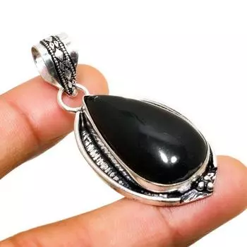 Ювелирный кулон ручной работы с черным ониксом и серебром 925 пробы 2,00 дюйма 2.00 чёрный