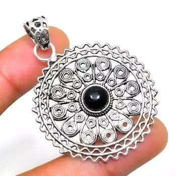 Ювелирный кулон ручной работы с черным ониксом 925 пробы, посеребренный, 2,00 дюйма 2.00 чёрный