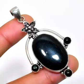 Ювелирный кулон ручной работы с черным ониксом 925 пробы, посеребренный, 2,27 дюйма 2.27 чёрный