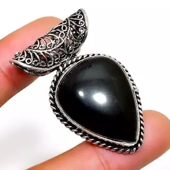 Ювелирный кулон ручной работы с черным ониксом 925 пробы, посеребренный, 1,51 дюйма 1.51 чёрный