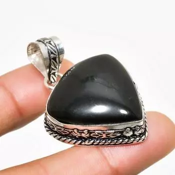 Ювелирный кулон ручной работы с черным ониксом и серебром 925 пробы 1,70 дюйма 1.70 чёрный