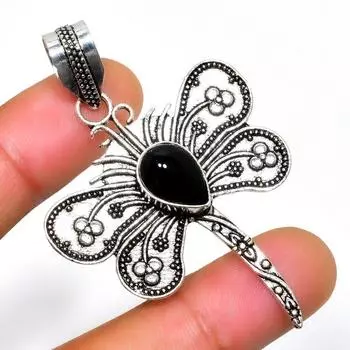 Ювелирный кулон ручной работы с черным ониксом 925 пробы, посеребренный, 2,27 дюйма 2.27 чёрный