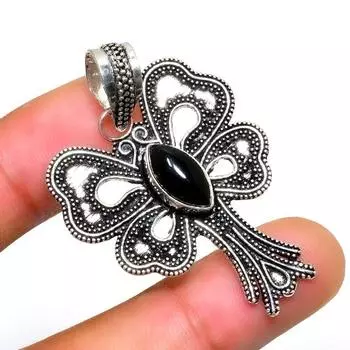 Ювелирный кулон ручной работы с черным ониксом 925 пробы, посеребренный, 1,70 дюйма 1.70 чёрный