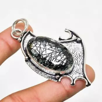 Ювелирный кулон ручной работы с черным рутилом, посеребренный 925 пробы, 2,46 дюйма 2.46 чёрный