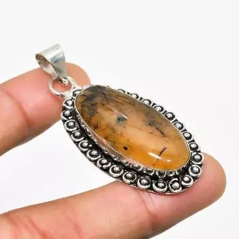 Ювелирный кулон ручной работы с черным рутилом, посеребренный 925 пробы, 2,08 дюйма 2.08 чёрный