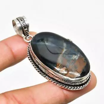 Ювелирный кулон ручной работы с черным тигровым глазом, посеребренный 925 пробы, 2,08 дюйма 2.08 чёрный