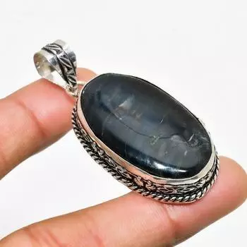 Ювелирный кулон ручной работы с черным тигровым глазом, посеребренный 925 пробы, 2,08 дюйма 2.08 чёрный