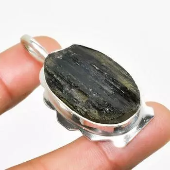 Ювелирный кулон ручной работы с черным турмалином, посеребренный 925 пробы, 1,70 дюйма 1.70 чёрный