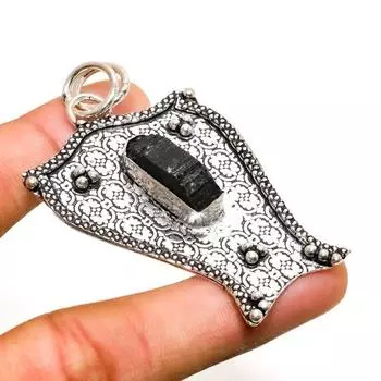 Ювелирный кулон ручной работы с черным турмалином, посеребренный 925 пробы, 2,46 дюйма 2.46 чёрный
