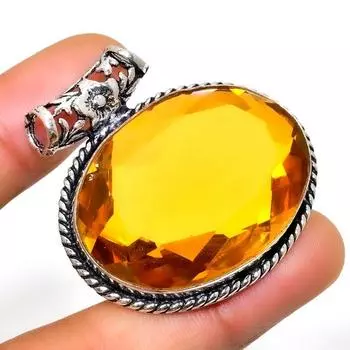 Ювелирный кулон ручной работы с цитрином 925 пробы, посеребренный, 1,51 дюйма 1.51 жёлтый
