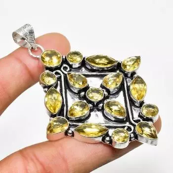 Ювелирный кулон ручной работы с цитрином и серебром 925 пробы 2,84 дюйма 2.84 жёлтый