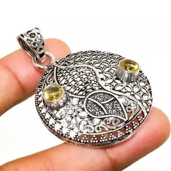 Ювелирный кулон ручной работы с цитрином и серебром 925 пробы 1,89 дюйма 1.89 жёлтый