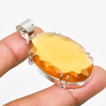 Ювелирный кулон ручной работы с цитрином и серебром 925 пробы 1,89 дюйма 1.89 жёлтый