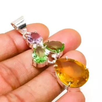 Ювелирный кулон ручной работы с цитрином и перидотом, посеребренный 925 пробы, 2,08 дюйма 2.08 жёлтый