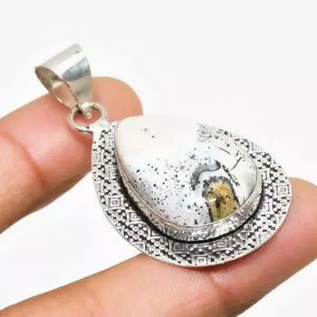 Ювелирный кулон ручной работы с дендритом и опалом, посеребренный 925 пробы, 1,89 дюйма 1.89 белый