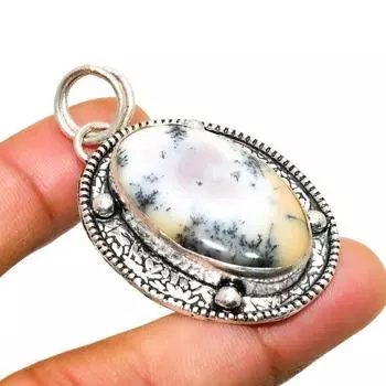 Ювелирный кулон ручной работы с дендритом и опалом, посеребренный 925 пробы, 1,89 дюйма 1.89 белый